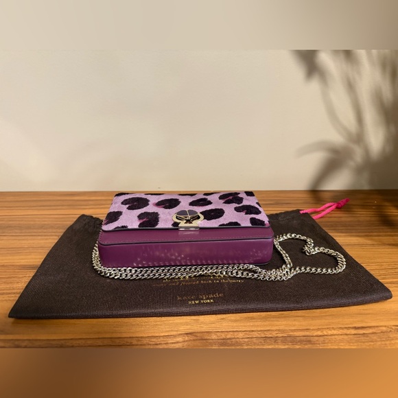 Kate Spade Nicola Purple Leopard Print Leather & Calf Hair Crossbody Bag - Picture 3 of 8